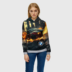 Толстовка-худи женская BMW огненный дрифт, цвет: 3D-меланж — фото 2