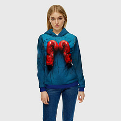 Толстовка-худи женская Бойцовские перчатки на синем, цвет: 3D-синий — фото 2