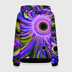 Толстовка-худи женская Абстрактный неоновый космос - чёрная дыра, цвет: 3D-черный