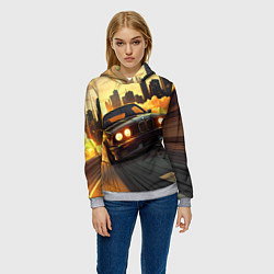 Толстовка-худи женская БМВ на фоне заката, цвет: 3D-меланж — фото 2