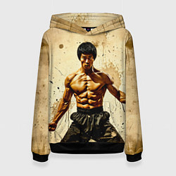 Толстовка-худи женская Брюс Ли на бежевом, цвет: 3D-черный