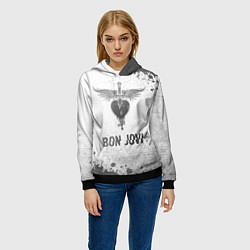Толстовка-худи женская Bon Jovi - white gradient, цвет: 3D-черный — фото 2