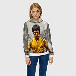 Толстовка-худи женская Брюс Ли на сером, цвет: 3D-белый — фото 2