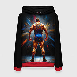 Толстовка-худи женская Греко-римский борец на черном, цвет: 3D-красный