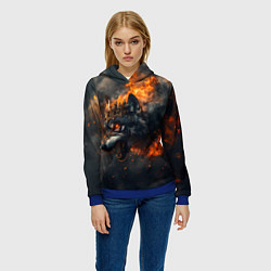 Толстовка-худи женская Волк в огне и дыме, цвет: 3D-синий — фото 2