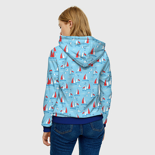 Женская толстовка Морской паттерн с парусными лодками и чайками / 3D-Синий – фото 4