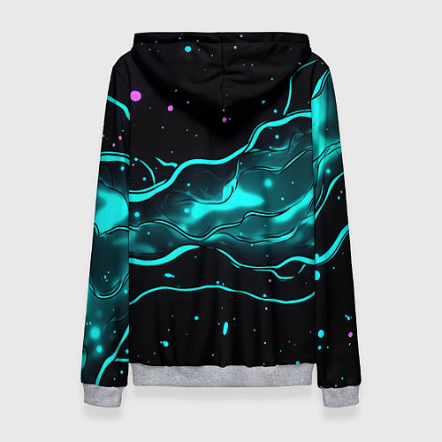Женская толстовка Голубые неоновые волны текстура / 3D-Меланж – фото 2