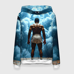 Толстовка-худи женская Мухаммед Али в синем дыму, цвет: 3D-белый