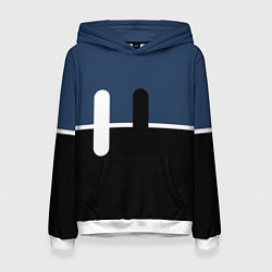 Толстовка-худи женская Простая абстракция сине-чёрный с белым, цвет: 3D-белый