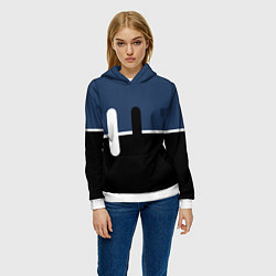 Толстовка-худи женская Простая абстракция сине-чёрный с белым, цвет: 3D-белый — фото 2
