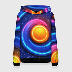 Толстовка-худи женская Оранжевый круг и голубые линии текстура, цвет: 3D-черный