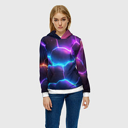 Толстовка-худи женская Синие и фиолетовые молнии в разломе, цвет: 3D-белый — фото 2