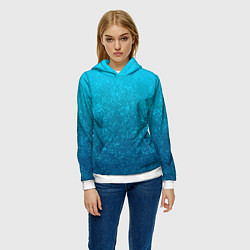 Толстовка-худи женская Лазурный голубой текстурный градиент, цвет: 3D-белый — фото 2