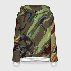 Толстовка-худи женская Абстракция тон хаки, цвет: 3D-белый