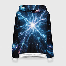 Толстовка-худи женская Всплеск света и звезды - космическая абстракция, цвет: 3D-белый
