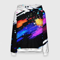 Толстовка-худи женская Разноцветные блестящие кляксы - текстура, цвет: 3D-белый