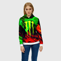 Толстовка-худи женская Monster energy огонь лого, цвет: 3D-белый — фото 2