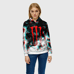 Толстовка-худи женская Monster energy огонь глитч, цвет: 3D-белый — фото 2