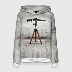 Толстовка-худи женская Стендовая спортивная стрельба на сером, цвет: 3D-белый