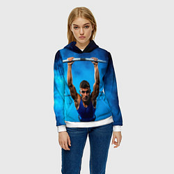 Толстовка-худи женская Турникмен синий дым, цвет: 3D-белый — фото 2