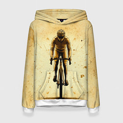 Толстовка-худи женская Трековый велосипедист на бежевом, цвет: 3D-белый