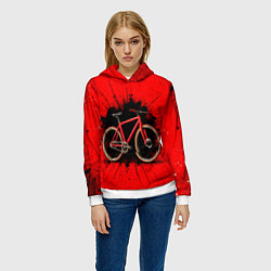 Толстовка-худи женская Трековый велосипед на красном, цвет: 3D-белый — фото 2