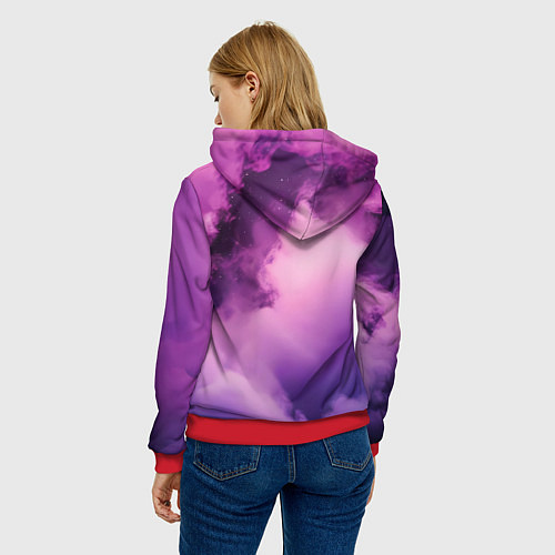 Женская толстовка Космонавт и фиолетовый космос / 3D-Красный – фото 4