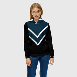 Толстовка-худи женская Синий с чёрным и белые полосы, цвет: 3D-черный — фото 2