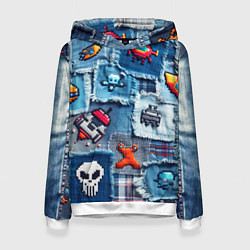 Толстовка-худи женская Пиксельный космос, цвет: 3D-белый