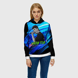 Толстовка-худи женская Юрий Хой синий фон красками, цвет: 3D-белый — фото 2