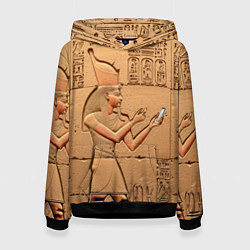 Толстовка-худи женская Фараон со смартфоном египетский барельеф, цвет: 3D-черный