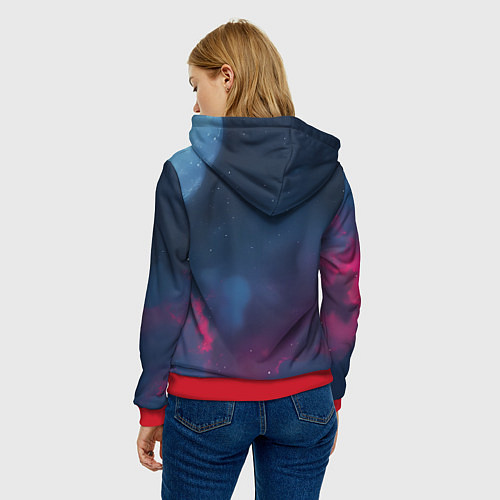 Женская толстовка Скелет космонавта под луной / 3D-Красный – фото 4