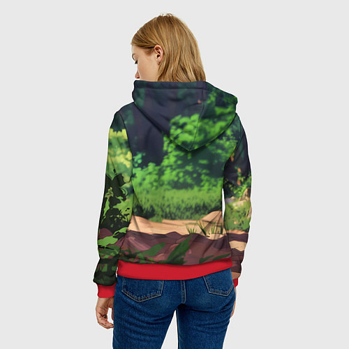 Женская толстовка Бурый медведь в лесу / 3D-Красный – фото 4