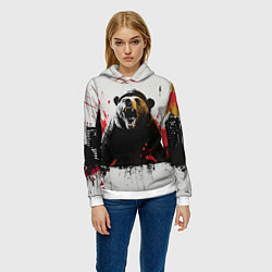 Толстовка-худи женская Медведь и брызги краски, цвет: 3D-белый — фото 2