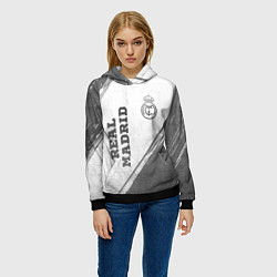 Толстовка-худи женская Real Madrid - white gradient вертикально, цвет: 3D-черный — фото 2