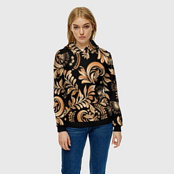 Толстовка-худи женская Русский этнический узор с позолотой, цвет: 3D-черный — фото 2