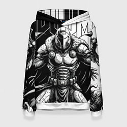 Толстовка-худи женская Doom guy and demons, цвет: 3D-белый