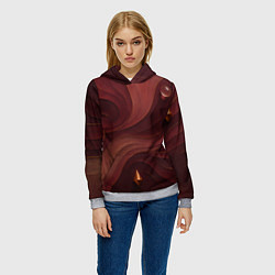 Толстовка-худи женская Темно-бордовый волнистый узор, цвет: 3D-меланж — фото 2
