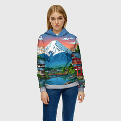 Толстовка-худи женская Япония гора, цвет: 3D-меланж — фото 2
