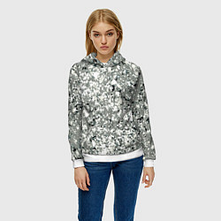 Толстовка-худи женская Серый абстрактный с белыми кляксами, цвет: 3D-белый — фото 2