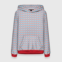 Толстовка-худи женская Красно-синие фигуры на белом фоне, цвет: 3D-красный