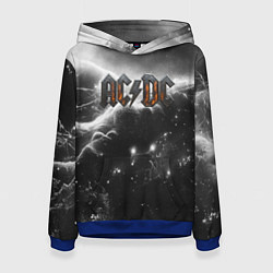 Толстовка-худи женская ACDC металлический лого черно-белая текстура, цвет: 3D-синий