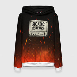 Толстовка-худи женская ACDC лого на кассете, цвет: 3D-белый