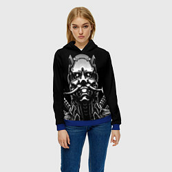 Толстовка-худи женская Киборг ниндзя в маске демона, цвет: 3D-синий — фото 2