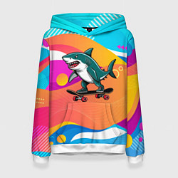 Толстовка-худи женская Акула на скейте, цвет: 3D-белый