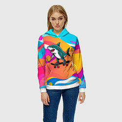 Толстовка-худи женская Акула на скейте, цвет: 3D-белый — фото 2