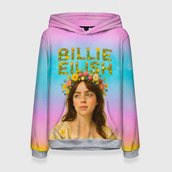 Толстовка-худи женская Билли Айлиш с цветочным венком на голове, цвет: 3D-меланж