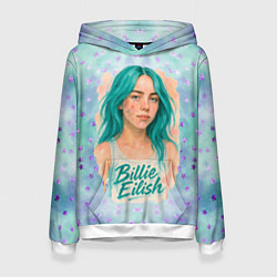 Толстовка-худи женская Билли Айлиш бирюзовые волосы, цвет: 3D-белый