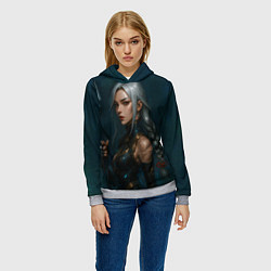 Толстовка-худи женская Девушка с копьем китайский стиль, цвет: 3D-меланж — фото 2