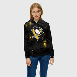 Толстовка-худи женская Питтсбург Пингвинз - плиты с подсветкой, цвет: 3D-черный — фото 2